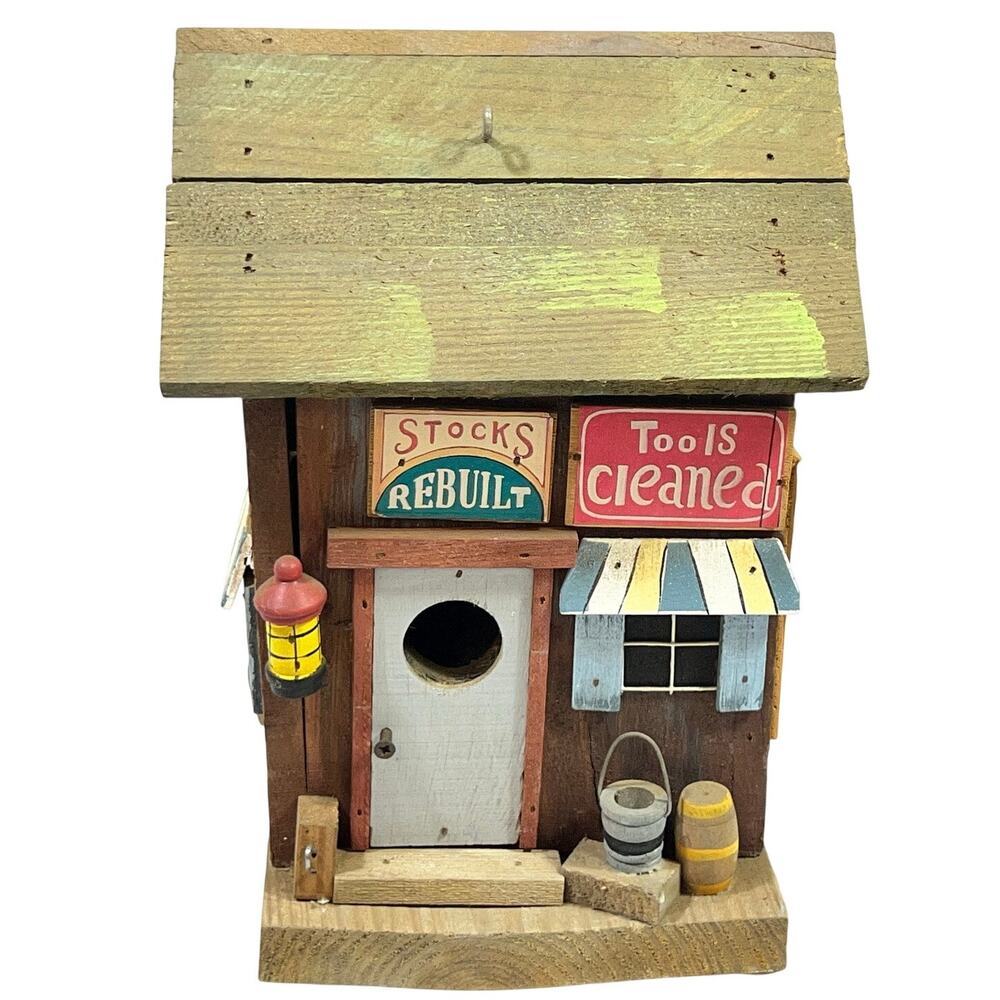 Vintage Wood Mining Town General Store Birdhouse 5x7x9" Miners Tobacco Folk Art